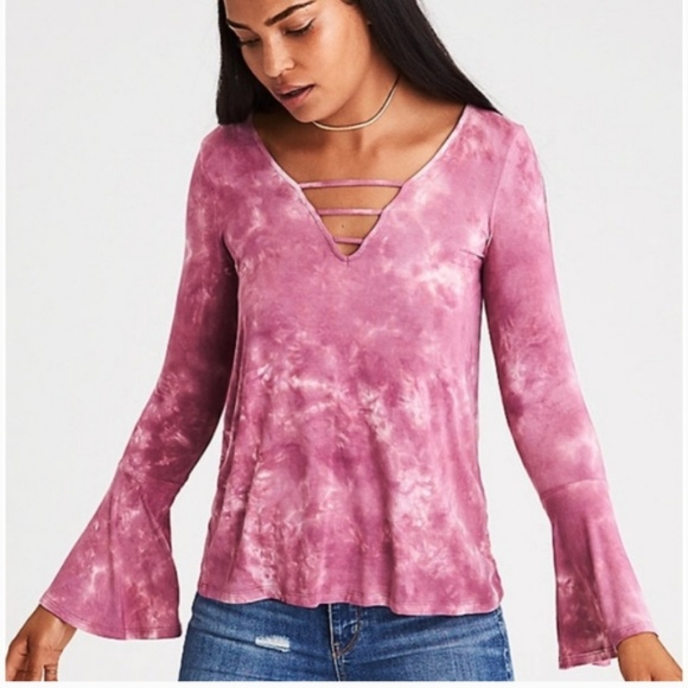 NWT American Eagle Tie Dye Bell Sleeve Top